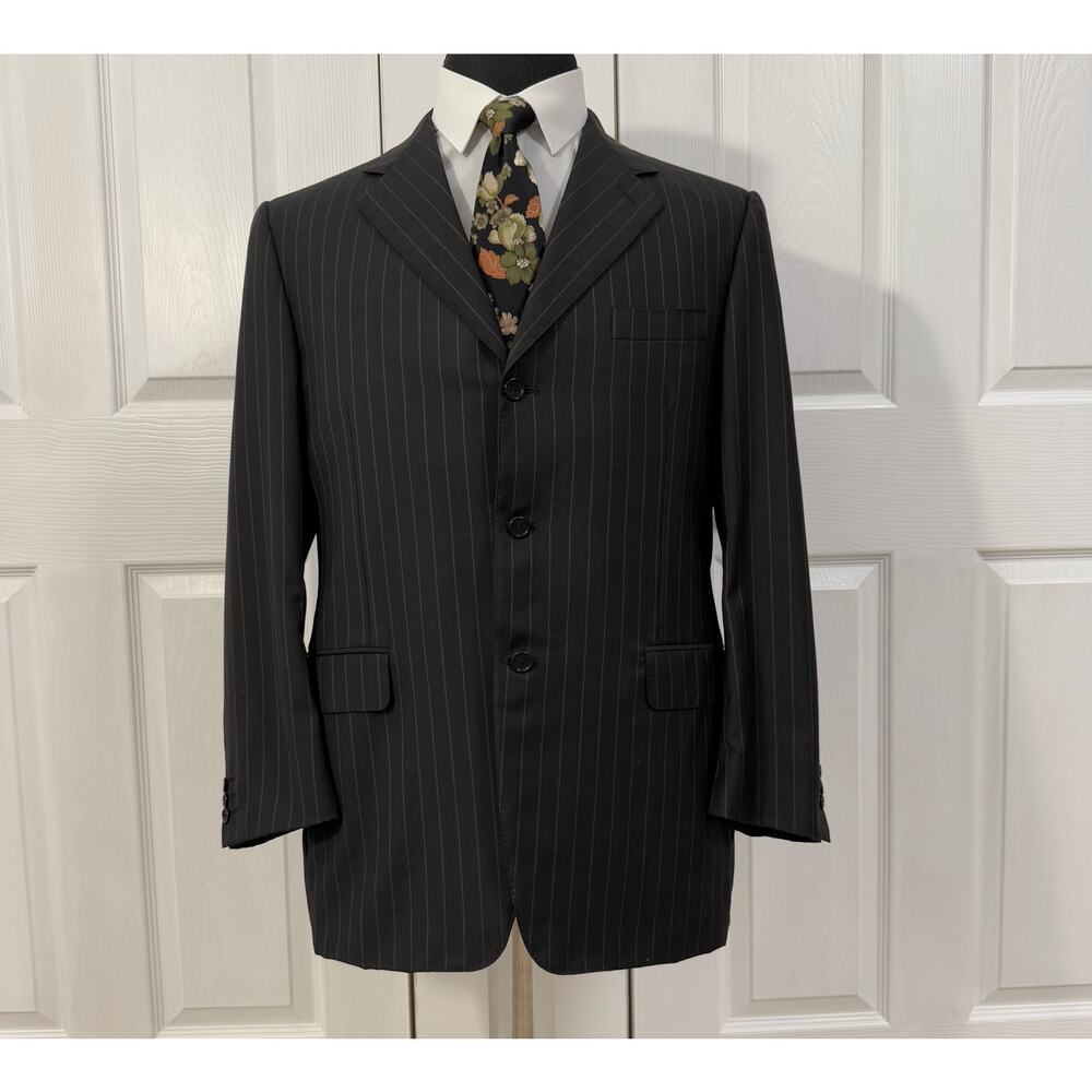 Canali Italy Men's Black Super 120's Striped 100%Wool 3 Buttons Blazer Size 52R